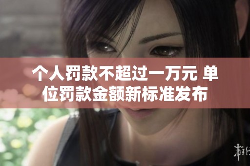 个人罚款不超过一万元 单位罚款金额新标准发布