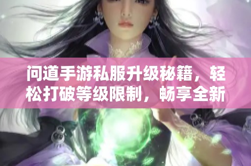 问道手游私服升级秘籍，轻松打破等级限制，畅享全新游戏乐趣和体验！
