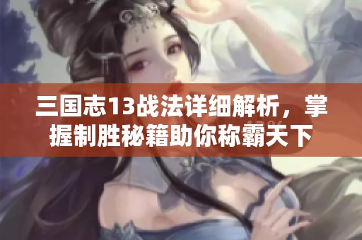 三国志13战法详细解析，掌握制胜秘籍助你称霸天下