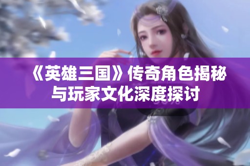 《英雄三国》传奇角色揭秘与玩家文化深度探讨