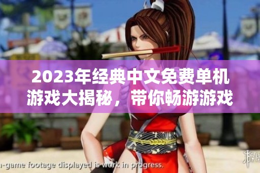 2023年经典中文免费单机游戏大揭秘，带你畅游游戏世界