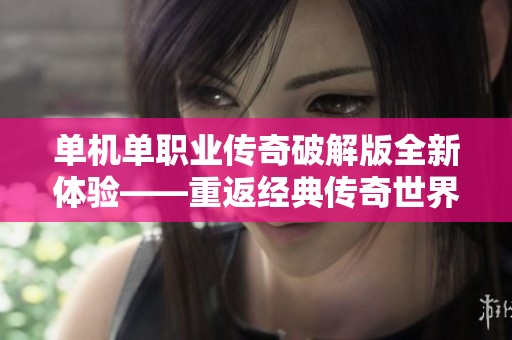 单机单职业传奇破解版全新体验——重返经典传奇世界的魅力与冒险